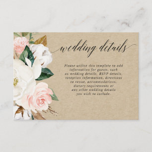 Carte D'accompagnement Magnolia rustique floral blanc roux détails mariag