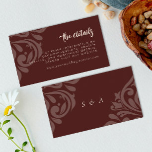 Carte D'accompagnement Mahogany Red Elegant Classic Mariage damassé