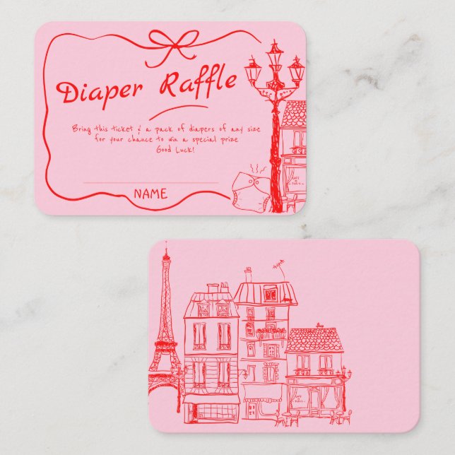 Carte D'accompagnement Main Drawn Bonjour Bebe French Red Pin Baby Diaper (Devant / Derrière)
