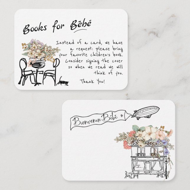 Carte D'accompagnement Main Drawn Bonjour Bebe Livres français pour Baby  (Devant / Derrière)