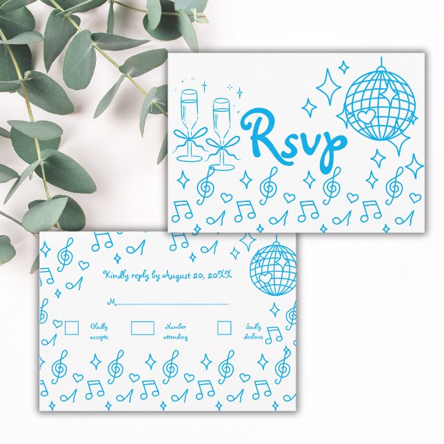 Carte D'accompagnement Main Whimsical tiré Doodle Blue Wedding RSVP (Créateur téléchargé)