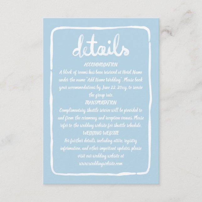 Carte D'accompagnement Main Whimsical tiré Simple Bleu Bleu Blanc Cadre (Devant)