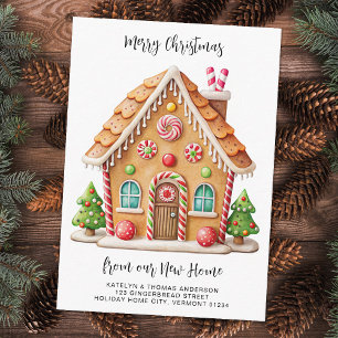 Carte D'accompagnement Maison de pain d'épices de Noël Nouvelle adresse D