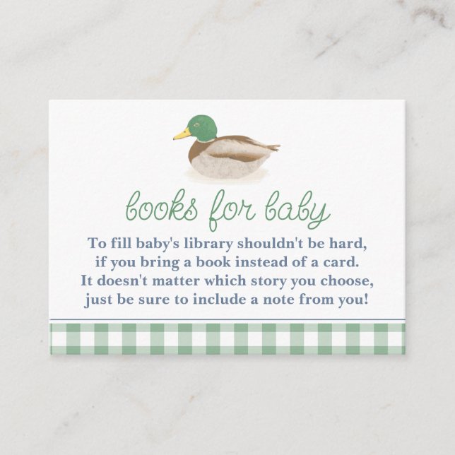 Carte D'accompagnement Mallard Duck Baby shower Apportez le livre pour la (Devant)