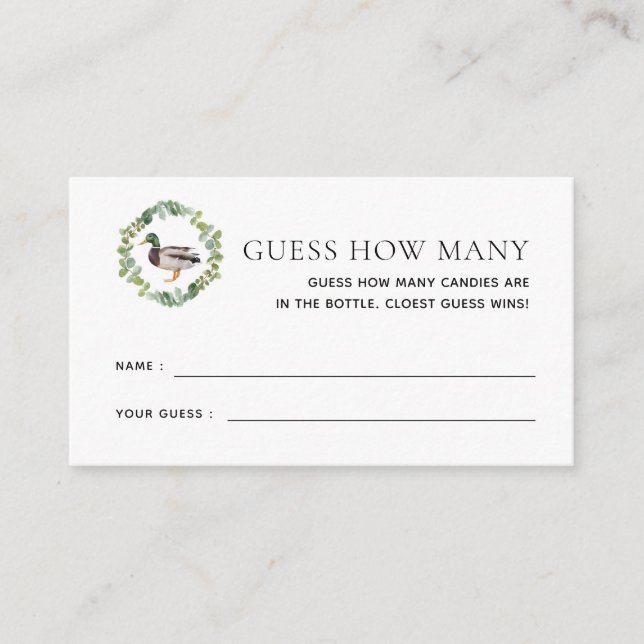 Carte D'accompagnement Mallard Duck Baby shower Devine Combien De Jeu (Devant)