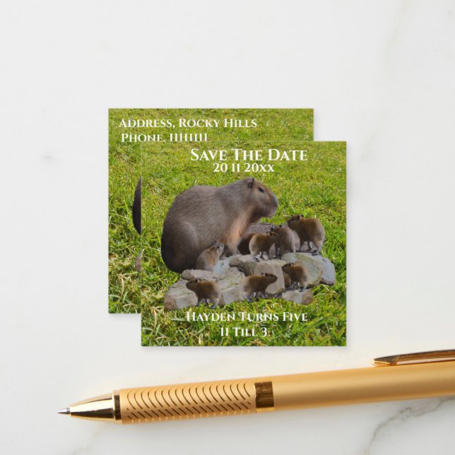 Carte D'accompagnement Maman Et Bébé Capybaras, Enregistrer La Date (Devant/Arrière en situation)
