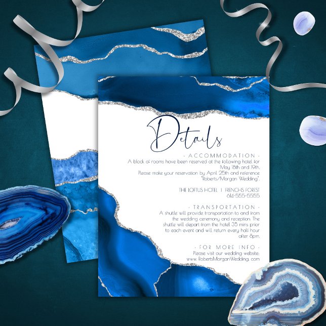Carte D'accompagnement Marble Agate Royal blue mariage Détails (Créateur téléchargé)