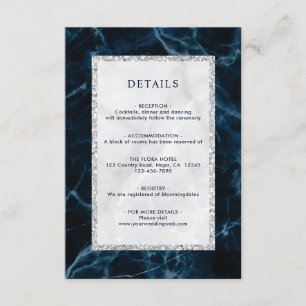 Carte D'accompagnement Marbre blanc bleu marine Détails du Mariage