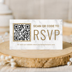 Carte D'accompagnement Marbre blanc Gold QR Code RSVP Mariage site Web