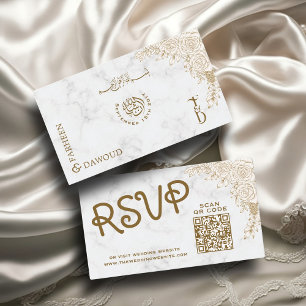 Carte D'accompagnement Marbre blanc Lace QR RSVP Musulman Mariage site We