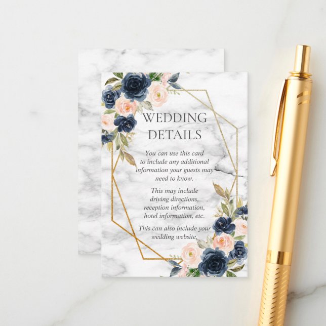 Carte D'accompagnement Marbre bleu bleu marine Marbre géométrique Détails (Devant/Arrière en situation)