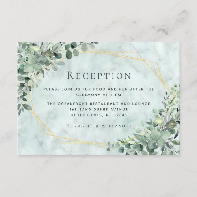 Carte D'accompagnement Marbre Eucalyptus Greenery Gold Mariage Réception (Devant)