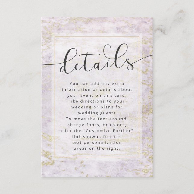 Carte D'accompagnement Marbres modernes en violet avec Mariage or Détails (Devant)