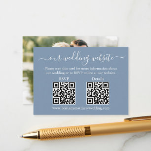 Carte D'accompagnement Mariage 2 QR RSVP Détails Photo Dusty Blue