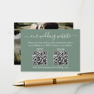 Carte D'accompagnement Mariage 2 QR RSVP Détails Photo Sage Green