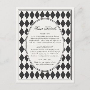 Carte D'accompagnement Mariage à carreaux Harlequin noir avec détails raf