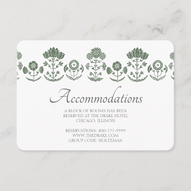 Carte D'accompagnement Mariage à Impression Botanique Verte et Blanche su (Devant)