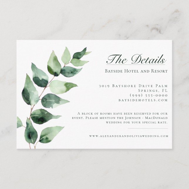 Carte D'accompagnement Mariage à l'aquarelle Eucalyptus | Blanc (Devant)