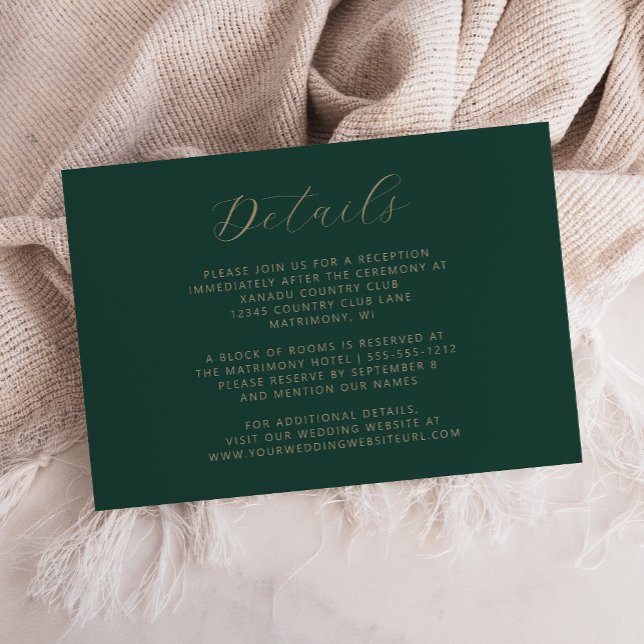 Carte D'accompagnement Mariage à l'écriture dorée vert émeraude (Créateur téléchargé)
