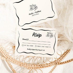 Carte D'accompagnement Mariage à main moderne et lunatique tiré RSVP