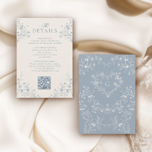 Carte D'accompagnement Mariage à monogramme à cœur victorien floral bleu
