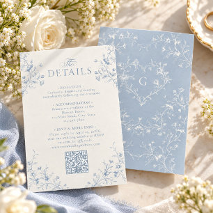 Carte D'accompagnement Mariage à monogramme à cœur victorien floral bleu
