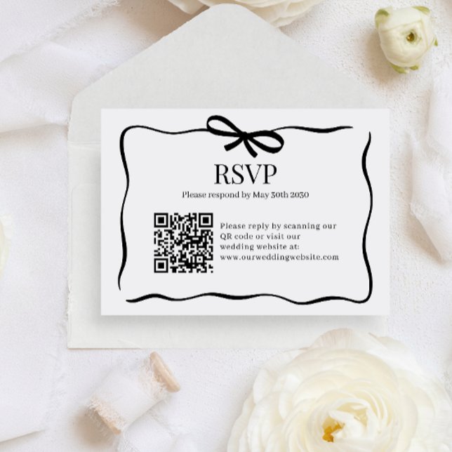Carte D'accompagnement Mariage à nœud papillon noir BUDGET Code QR Rsvp C (Créateur téléchargé)