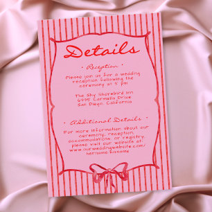 Carte D'accompagnement Mariage à rayures et nœud rose rouge fantaisiste a