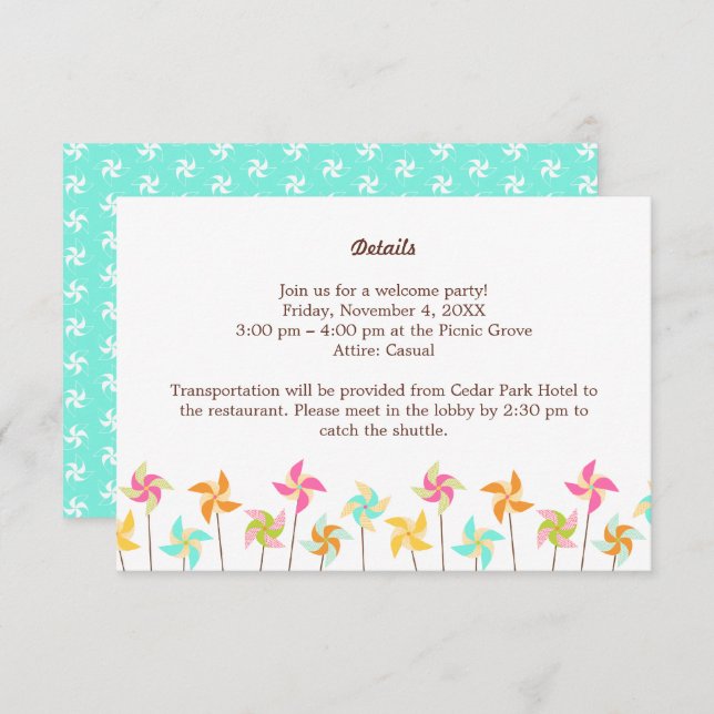 Carte D'accompagnement Mariage à thème Pinwheel coloré (Devant / Derrière)