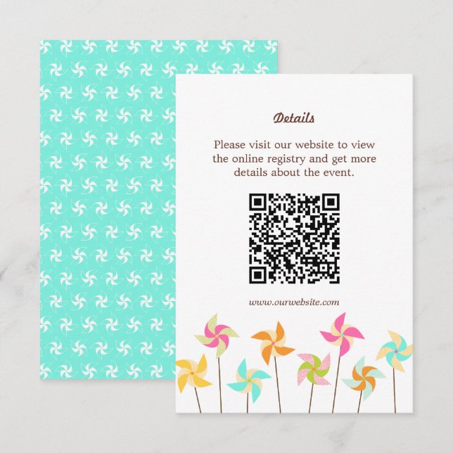 Carte D'accompagnement Mariage à thème Pinwheel coloré (Devant / Derrière)