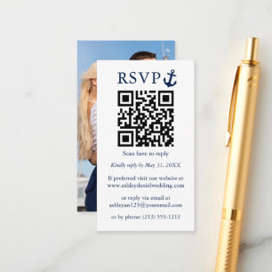 Carte D'accompagnement Mariage Ancre bleu marine QR RSVP photo
