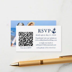 Carte D'accompagnement Mariage Ancre bleu marine RSVP QR Photo