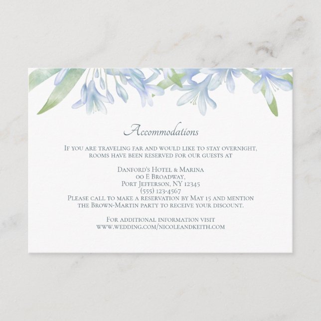 Carte D'accompagnement Mariage aquarelle aux lys bleus (Devant)