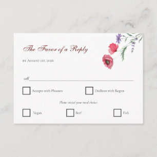 Carte D'accompagnement Mariage aquarelle Poppy & Lavande de Prairie Rusti