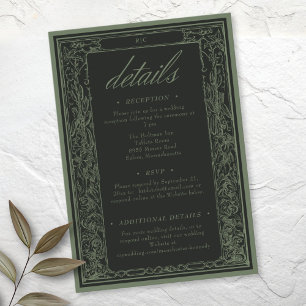 Carte D'accompagnement Mariage Arrière de Treillis Botanique Vintage Noir