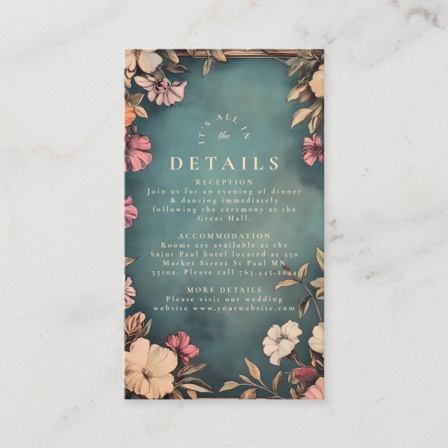 Carte D'accompagnement Mariage Art Nouveau botanique sarcelle vintage (Devant)