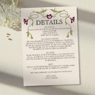 Carte D'accompagnement Mariage Art Nouveau Bourgogne Fleurs Roses Vertes