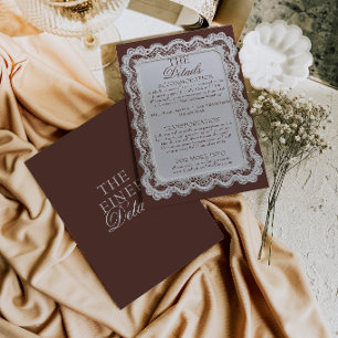 Carte D'accompagnement Mariage au thème Chocolat Brun Dentelle Ancien Arg