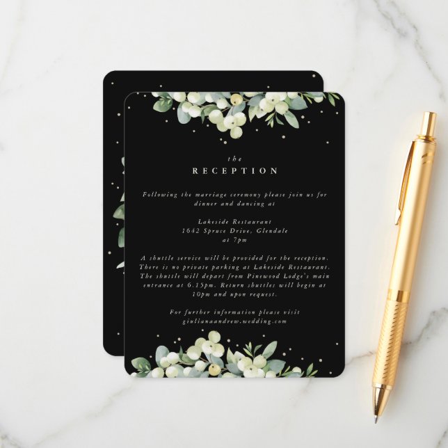 Carte D'accompagnement Mariage aux baies noires de symphorine + eucalyptu (Devant/Arrière en situation)