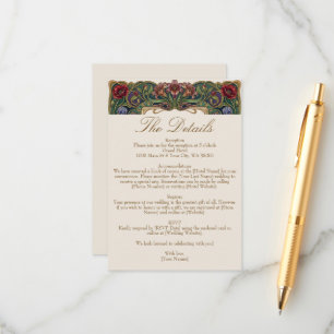 Carte D'accompagnement Mariage aux paons de jardin floral vintage ton joy