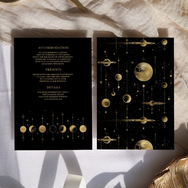 Carte D'accompagnement Mariage aux phases de lune en or noir céleste (Créateur téléchargé)