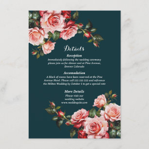 Carte D'accompagnement Mariage aux roses roses rouges et roses foncés tea