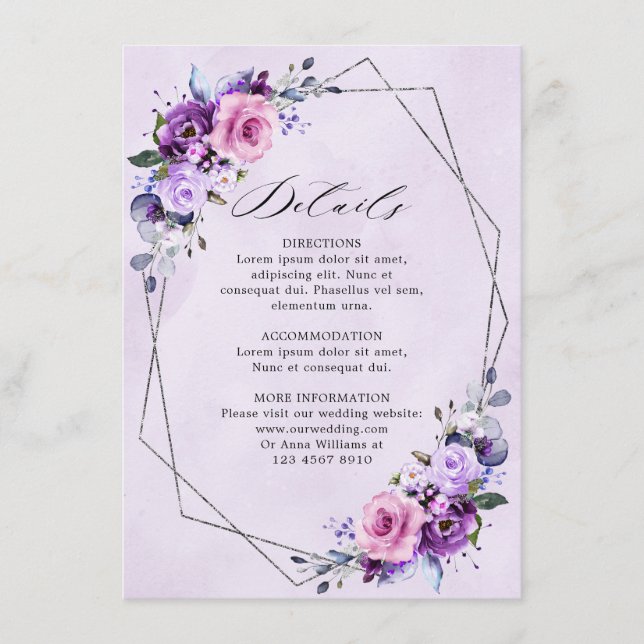 Carte D'accompagnement Mariage aux tons violets Lilac rose vif (Devant)