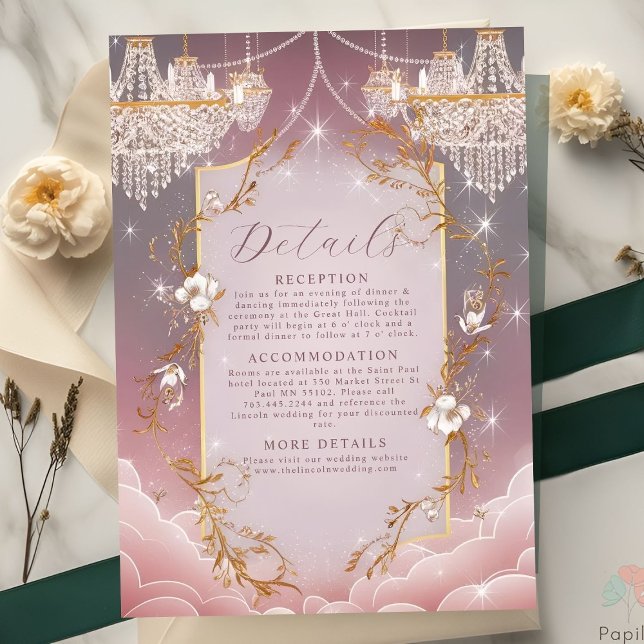 Carte D'accompagnement Mariage avec Accent Doré Magique Rose (Créateur téléchargé)