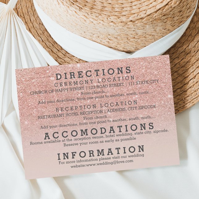 Carte D'accompagnement Mariage avec détails de paillettes de rose doré fa (Créateur téléchargé)