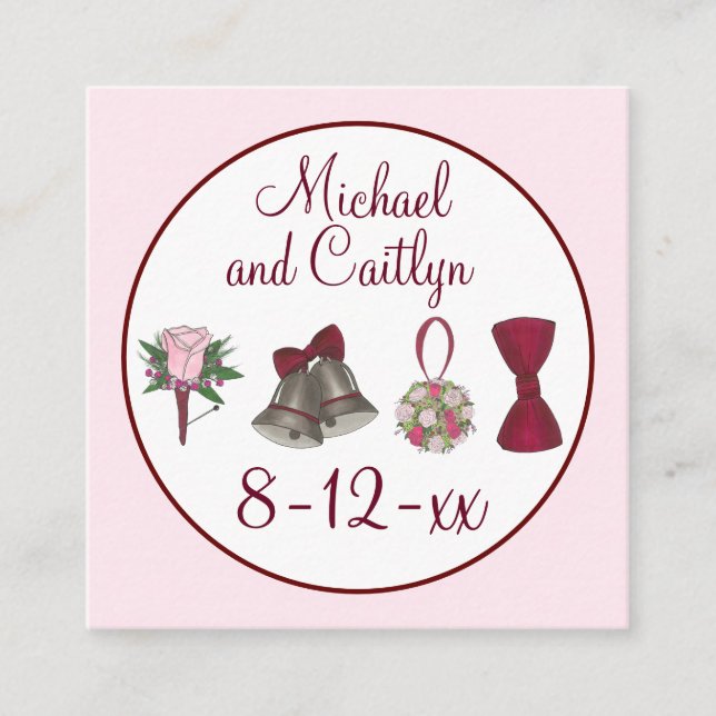 Carte D'accompagnement Mariage Bells Fleurs Bow Cravate Bridal Rose Bouqu (Devant)