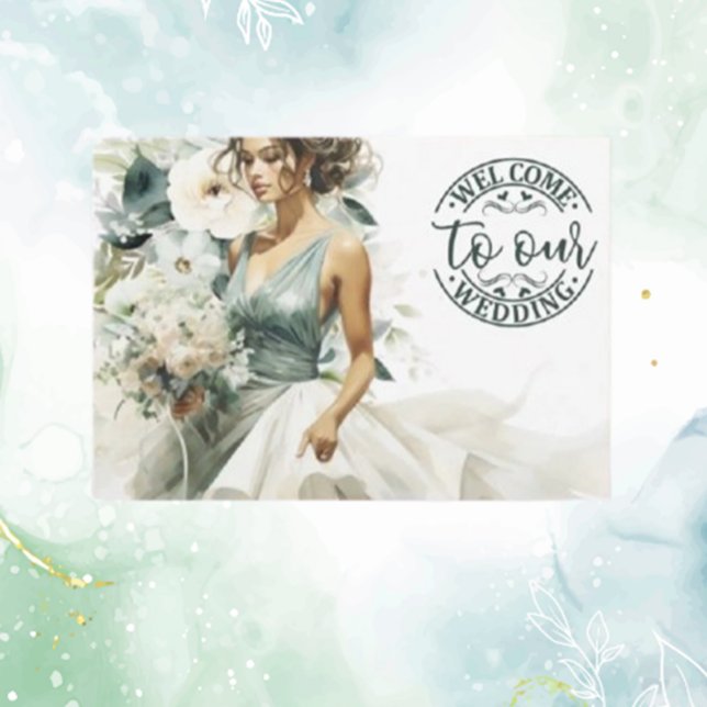 Carte D'accompagnement Mariage Bienvenue Dusty Blue Eucalyptus Green (Créateur téléchargé)