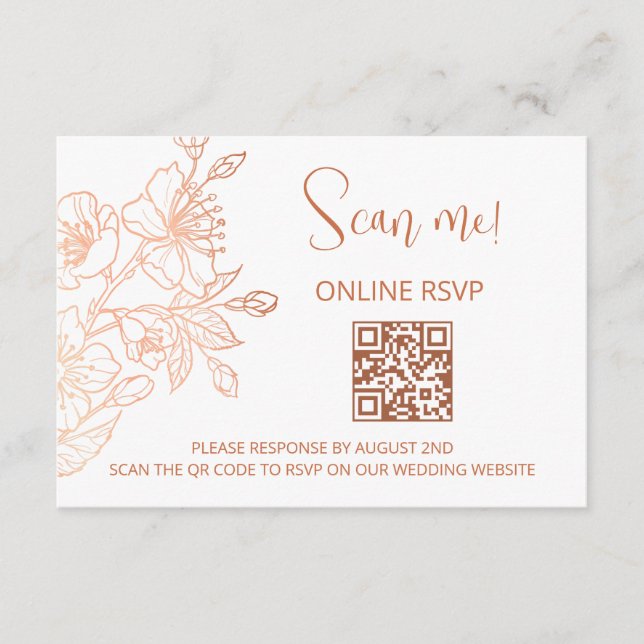 Carte D'accompagnement Mariage blanc cuivre QR Code RSVP en ligne (Devant)