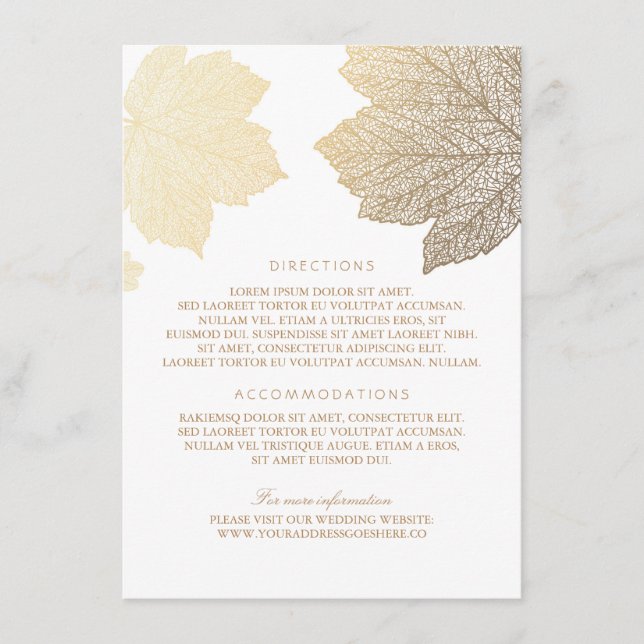 Carte D'accompagnement Mariage blanc Feuille d'or - Informations (Devant)