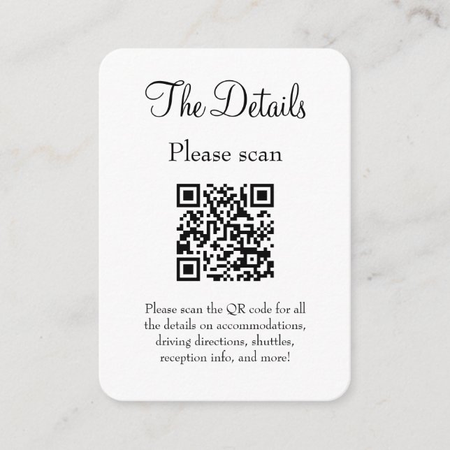 Carte D'accompagnement Mariage blanc simple et moderne avec code QR (Devant)
